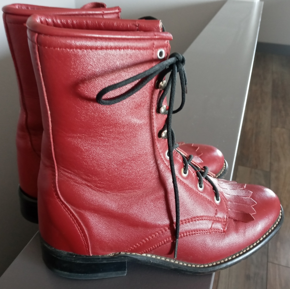 Red ladies lace up boots